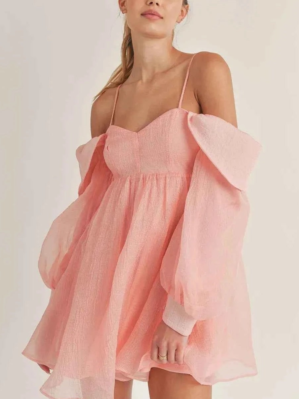 Off-Shoulder Peanch Babydoll Dress S,M,L
